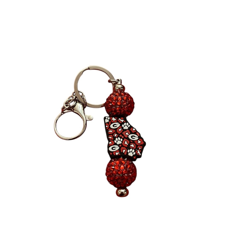 Stylish Red Georgia Bulldog Beaded Keychain